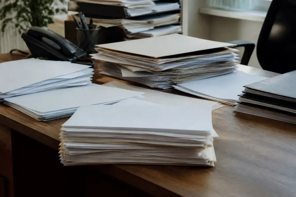 Documents officiels et formulaires sur bureau d'employeur